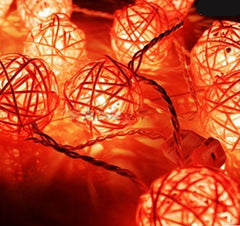 1 Set of Orange 5cm Rattan Cane 50 Ball Battery Powered LONG 5m String Lights Christmas Gift Home Wedding Party Bedroom Decoration Table Centrepiece