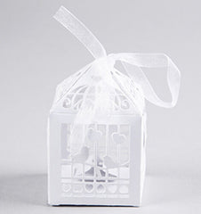 50 Piece Pack - White Dove Bird Heart Wedding Bomboniere Favor Lolly Gift Card Box