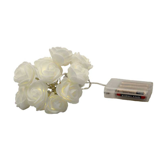 50 White Rose 3D Fairy Lights 5M LONG String, Battery (AA) Indoor & Outdoor Decorations Wedding Valentines Romantic Room Table Lighting