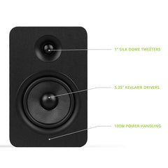 Kanto YU Passive 5.25" Speakers with 1" Silk Dome Tweeter and 5.25" Kevlar Woofer - Black, Pair