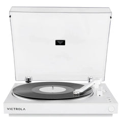Victrola Automatic Turntable + Victrola Tempo Bookshelf Speakers Bundle - White