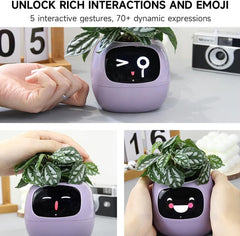 Intelligent Flower Pot, Electronic Bud, Maintenance Plant Assistant, Fun Interactive Flower Pot, Indoor Green Planting Monitoring, LCD Screen Display, Cell Phone APP Connection (White)