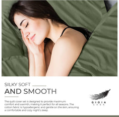 100%  Cotton Vintage Washed Bed Quilt Cover Set - Khaki Green - Super King Size