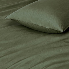 100%  Cotton Vintage Washed Bed Quilt Cover Set - Khaki Green - Super King Size