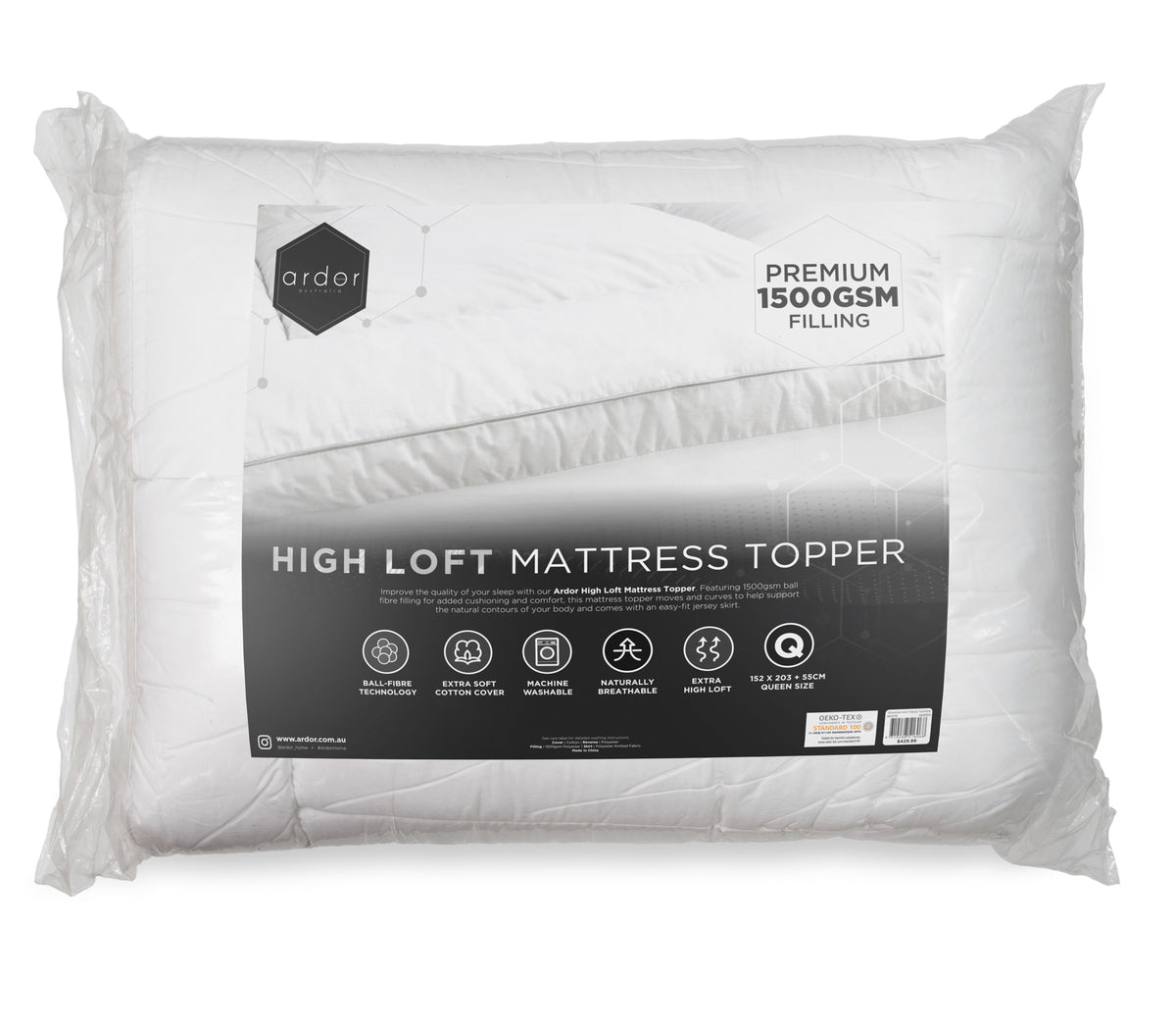 1500GSM Ball fibre MATTRESS TOPPER - SINGLE