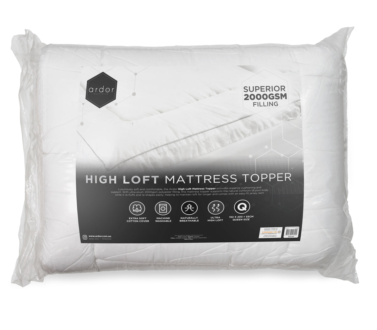 2000GSM STANDARD MICROFIBRE MATTRESS TOPPER - KING