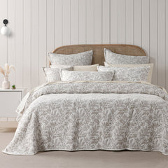 Bianca Ameila Stone Jacquard Quilted Foliage Bedspread Set Queen