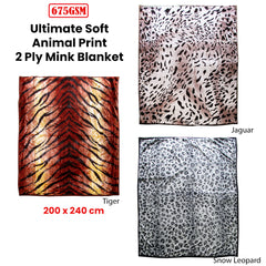 675gsm 2 Ply Animal Print Faux Mink Blanket Queen 200x240 cm Tiger