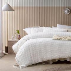 Vintage Design Homewares Parquet White Polyester Cotton Quilt Cover Set Single