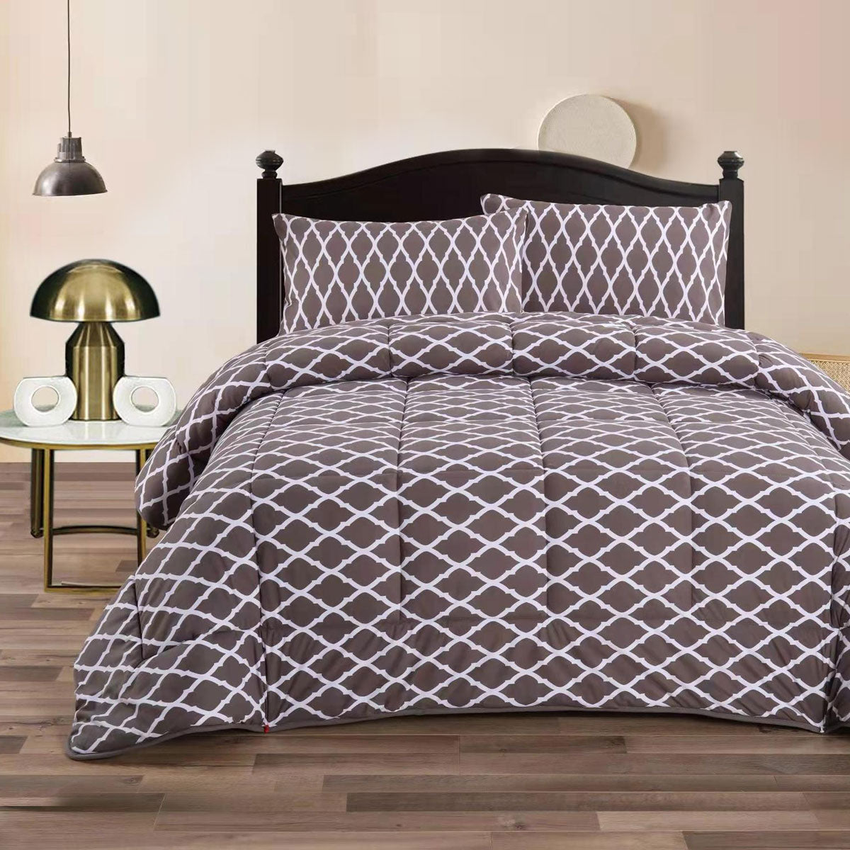 Ramesses Diamond Flower 3- Piece Mink Flannel Comforter Set Double