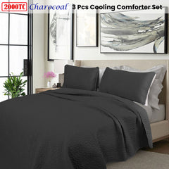 Shangri La 2000TC Charcoal Cooling Embroidered 3 Pcs Comforter Set Queen