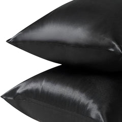 Pair of Standard Satin Silk Pillowcases with Envelope Closure 51 x 76 cm Black