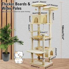 VaKa 184cm Road Cat Tree Tower Scratching Post Scratcher Condo with Big Hammock
