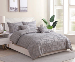 Tufted Jacquard Quilt/Doona/Duvet Cover Set - Grey - King Size