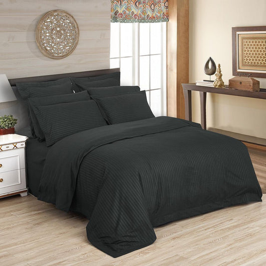 1000TC Ultra Soft Striped Queen Size Charcoal Duvet Quilt Cover Set