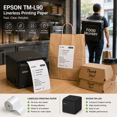 6 Rolls Linerless Printing Label Paper 80 mm × 52 m for Takeaway Shop Restaurant