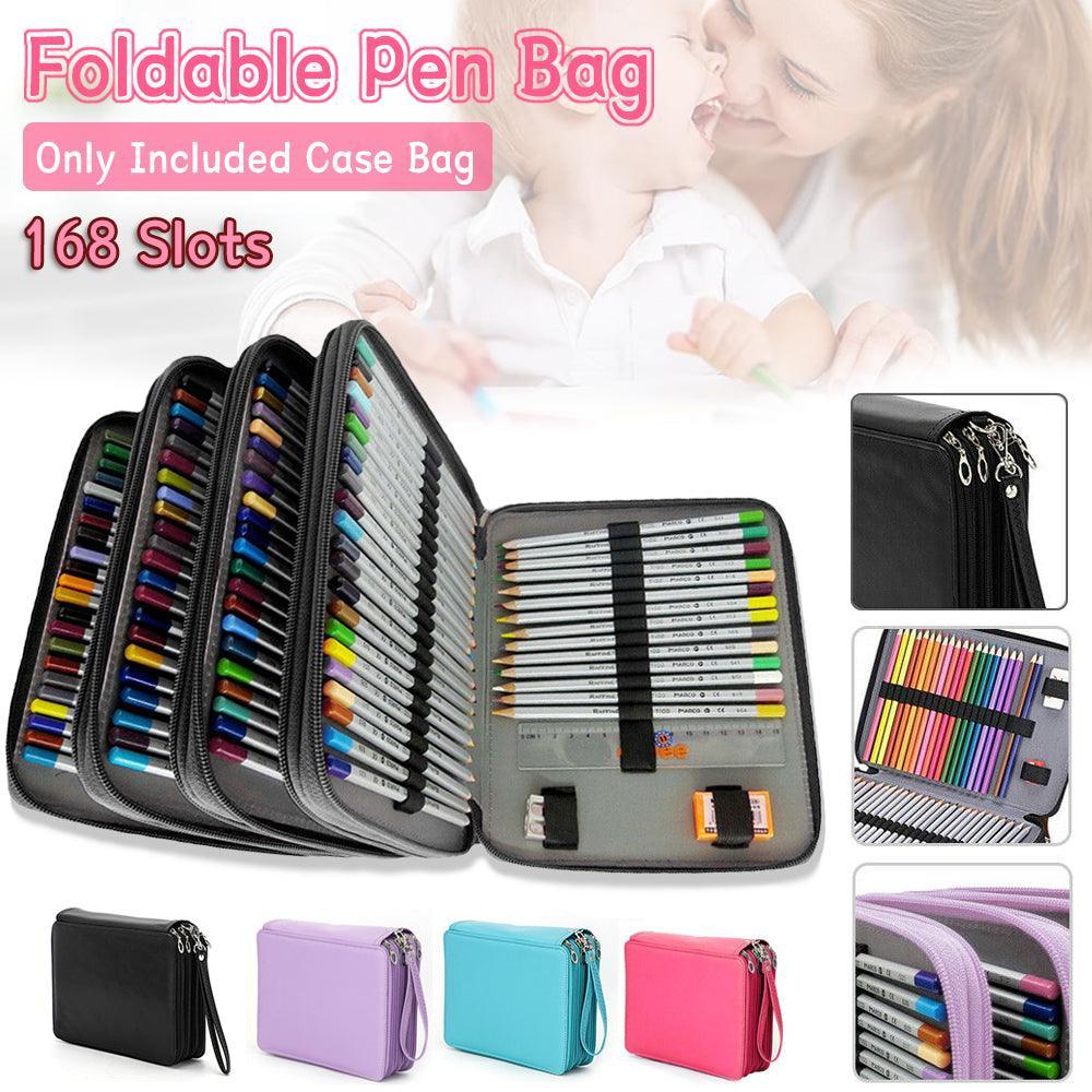 168 Slots Large Capacity Pencil Case Foldable Pen Bag Make Up Storage Organizer - Rose Red
