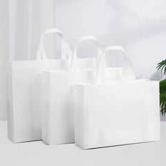 100PCS Reusable Non Woven Shopping Bags Eco Friendly Washable Tote Bags White - 35X25X10CM