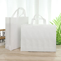 100PCS Reusable Non Woven Shopping Bags Eco Friendly Washable Tote Bags White - 35X25X10CM
