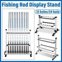 12/24 Hole Multi Functional Fishing Rod Holder Storage Rack Display Organizer - 12Holes