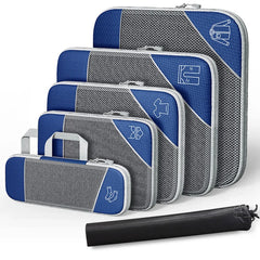 6PCS Compression Packing Cubes Expandable Luggage Storage Bag Travel Packing Bag - Navy