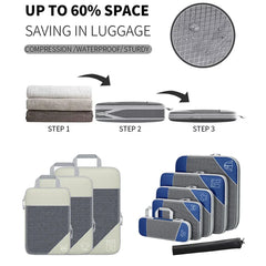 6PCS Compression Packing Cubes Expandable Luggage Storage Bag Travel Packing Bag - Navy