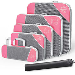 6PCS Compression Packing Cubes Expandable Luggage Storage Bag Travel Packing Bag - Pink