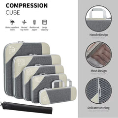 6PCS Compression Packing Cubes Expandable Luggage Storage Bag Travel Packing Bag - White