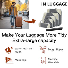 6PCS Compression Packing Cubes Expandable Luggage Storage Bag Travel Packing Bag - White