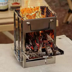 Outdoor Camping Mini Folding Wood Burning Stove Picnic Stainless Steel BBQ Grill