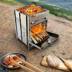 Outdoor Camping Mini Folding Wood Burning Stove Picnic Stainless Steel BBQ Grill