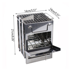 Outdoor Camping Mini Folding Wood Burning Stove Picnic Stainless Steel BBQ Grill