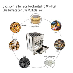 Outdoor Camping Mini Folding Wood Burning Stove Picnic Stainless Steel BBQ Grill