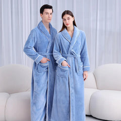 Flannel Bathrobe Set Autumn Winter Coral Fleece Nightgown for Men and Women Warm - Grey