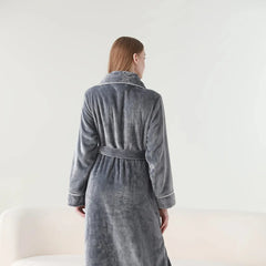 Flannel Bathrobe Set Autumn Winter Coral Fleece Nightgown for Men and Women Warm - Grey