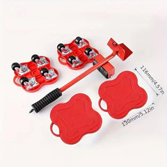 Heavy Duty Moving Tool Set Easy Move Five Piece Furniture Lifter Kit for Home - Red