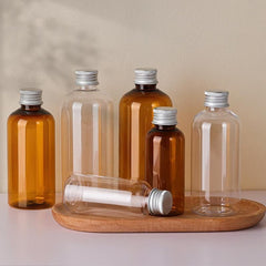 20pcs Brown Transparent Cosmetic Bottles with Aluminum Lids for Packaging - Brown-200ml