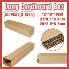 50pcs Long Strip Carton Flat Square Durable Shipping Boxes for Packaging Storage - 10cm x 10cm x 42cm