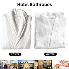 Cotton Kimono Collar Bathrobe Hotel Quality Thick Fleece Towel Embroidered Robe - Waffle