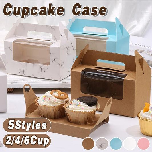 25pcs Portable Cupcake Packaging Box with Transparent Window for Easy Opening - Marble-6Cup