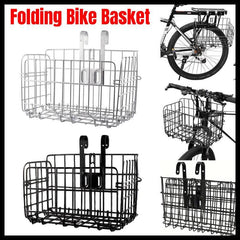 Foldable Bicycle Basket Front and Rear Hanging Storage Rack Bike Accessories - Black