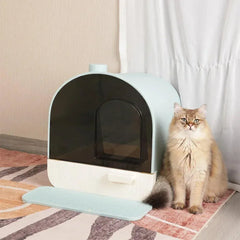 Fully Enclosed Cat Litter Pan Large Litter Box with Drawer Cat Toilet Tray - Green