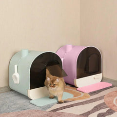 Fully Enclosed Cat Litter Pan Large Litter Box with Drawer Cat Toilet Tray - Green