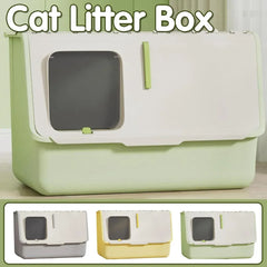 Large Fully Enclosed Cat Litter Box with Lid Odor Control Litter Pan for Cats - Green