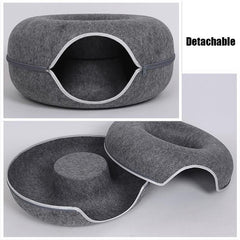 Felt Cat Tunnel Bed Donut Cave Nest for Kittens and Small Pets 50x30cm - Light Grey