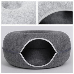Felt Cat Tunnel Bed Donut Cave Nest for Kittens and Small Pets 50x30cm - Light Grey