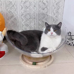 Four Seasons Acrylic Space Capsule Cat Bed Semi-closed Cool Nest Turntable Toy - XL