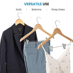 10 Pcs Wooden Non-Slip Wide Shoulder Clothes Hanger with Clip for Hotel Wardrobe - Wood