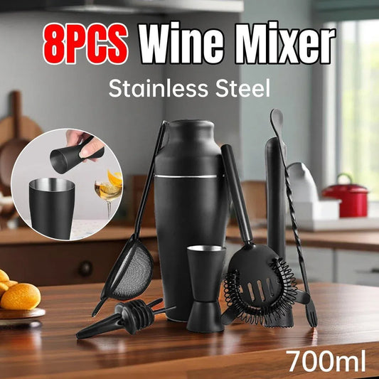 8PCS/700ML Stainless Steel Cocktail Shaker Bartender Tools Set Bar Supplies