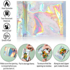 100/200X Iridescent Zip Bags for Food Storage & Holographic Makeup Pouch - 20*30cm 200PCS